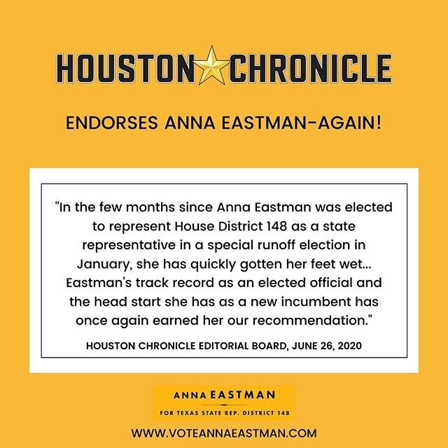Thank you @houstonchron for the continued confidence! 
Find information on voting at voteannaeastman.com